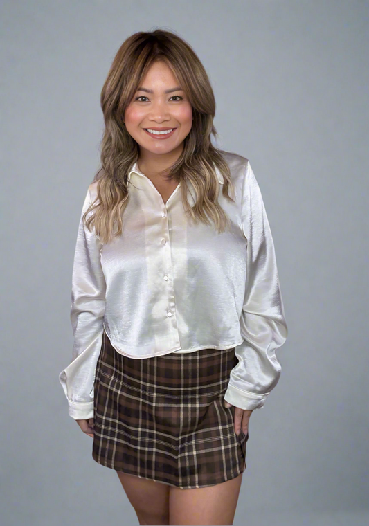 Split Front Plaid Mini Skort