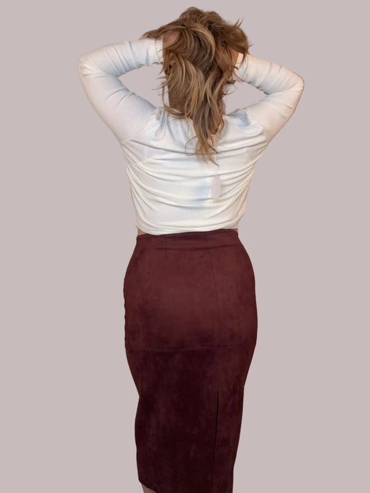 High Waist Faux Suede Pencil Skirt