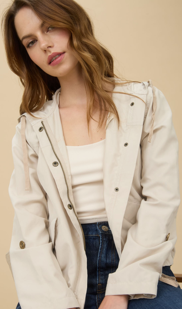 Snap Button Zip Up Hoodie