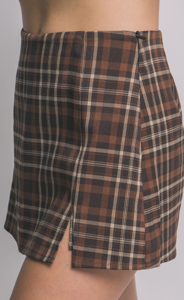 Split Front Plaid Mini Skort