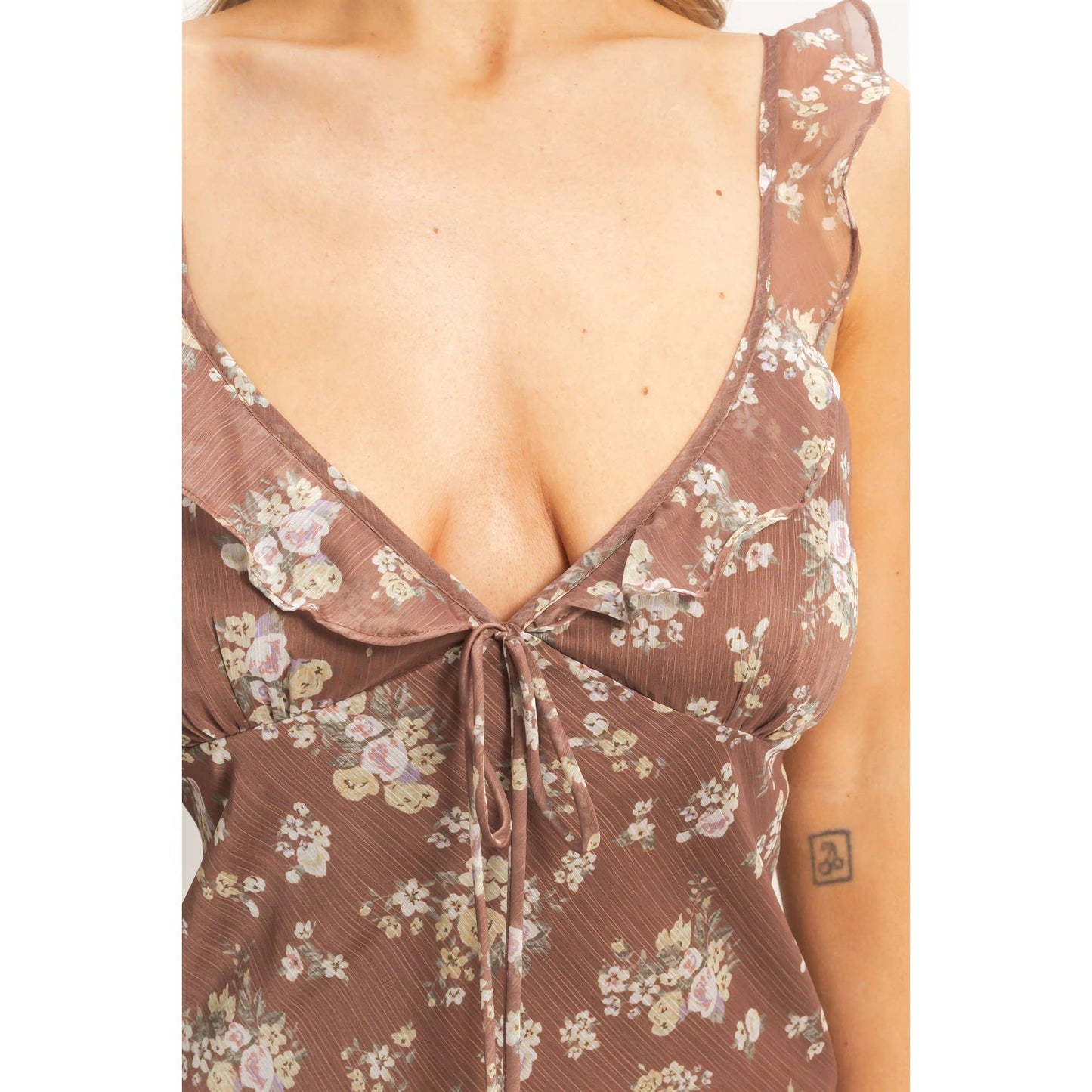 Floral Ruffle Strap Midi Dress