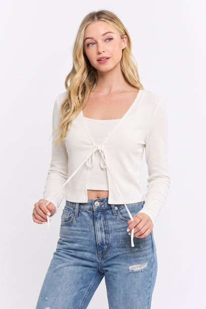 RIBBED KNIT CARDIGAN AND TANK TOP SET
