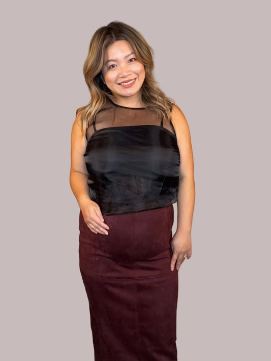 Sleeveless Round Neck Organza Blouse with Inner Camisole