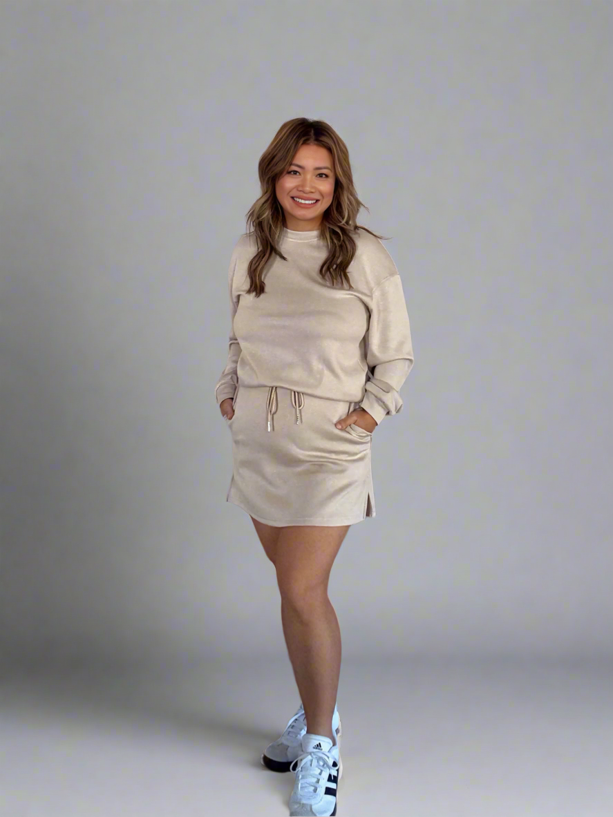 Pullover Drawstring Mini Skirt 2-Piece Outfit