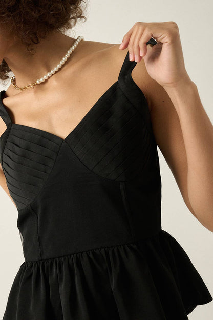 Matte Satin Pleated Peplum Cami Top