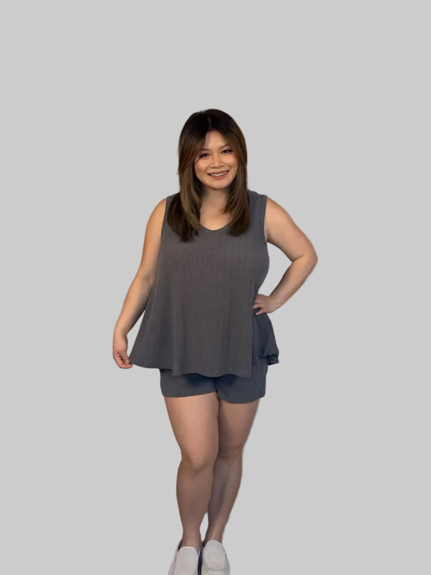 SOLID RIBBED SET WITH ELASTIC WAISTBAND