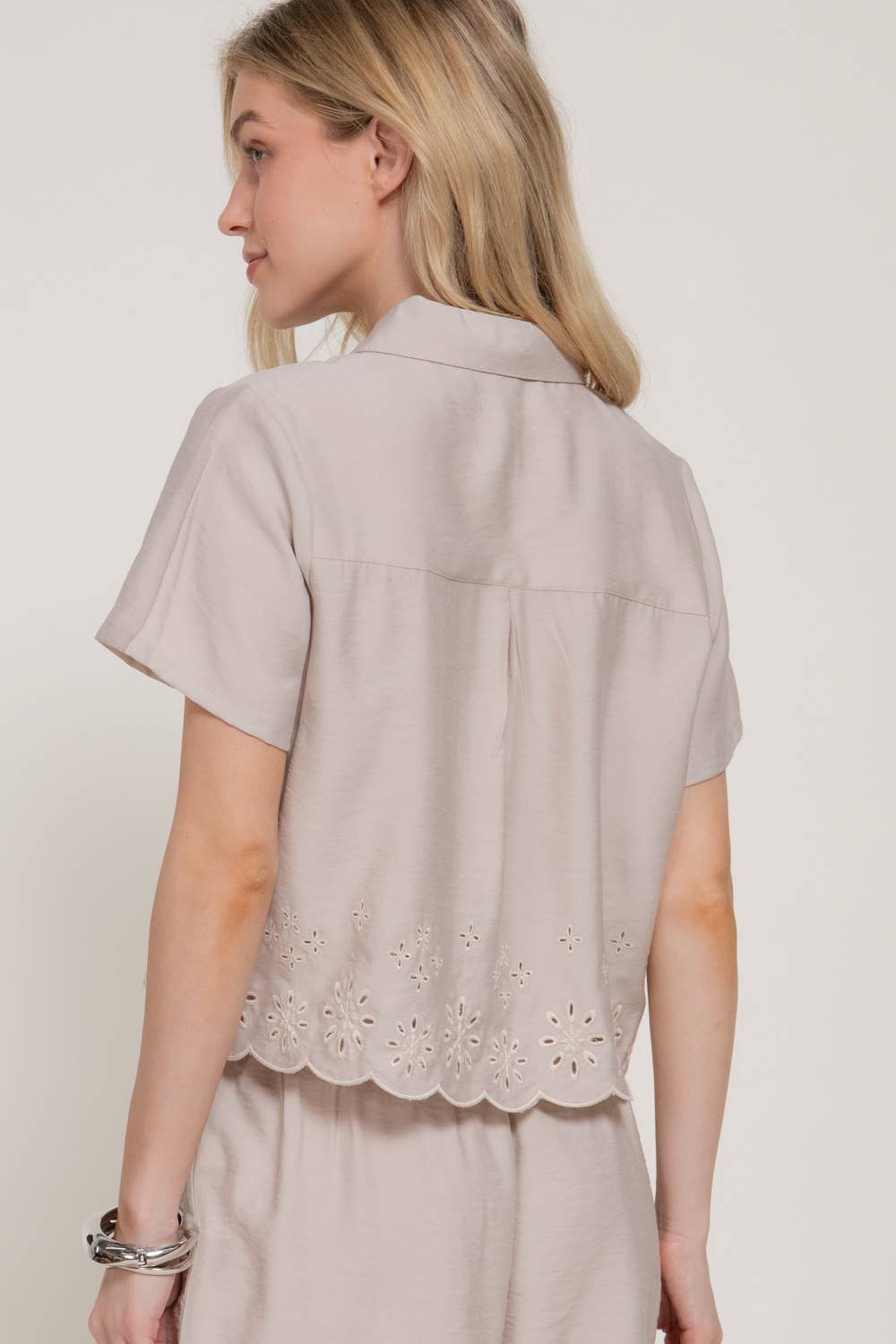Eyelet Scallop Hem Woven Top & Short Set