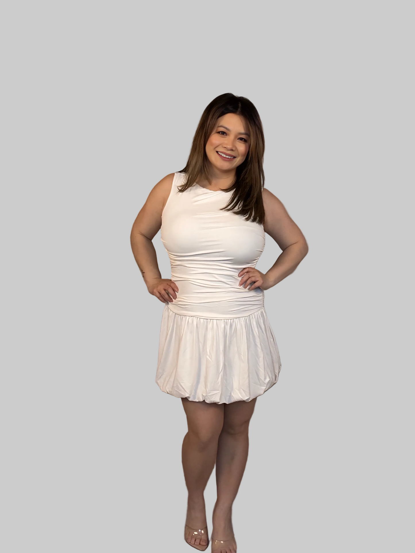 Sleeveless Boat Neck Voluminous Mini Dress