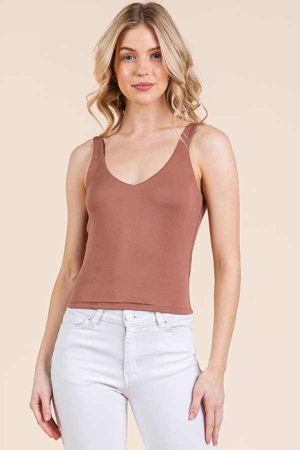 V-NECK BASIC DOUBLE LAYERS TANK TOP