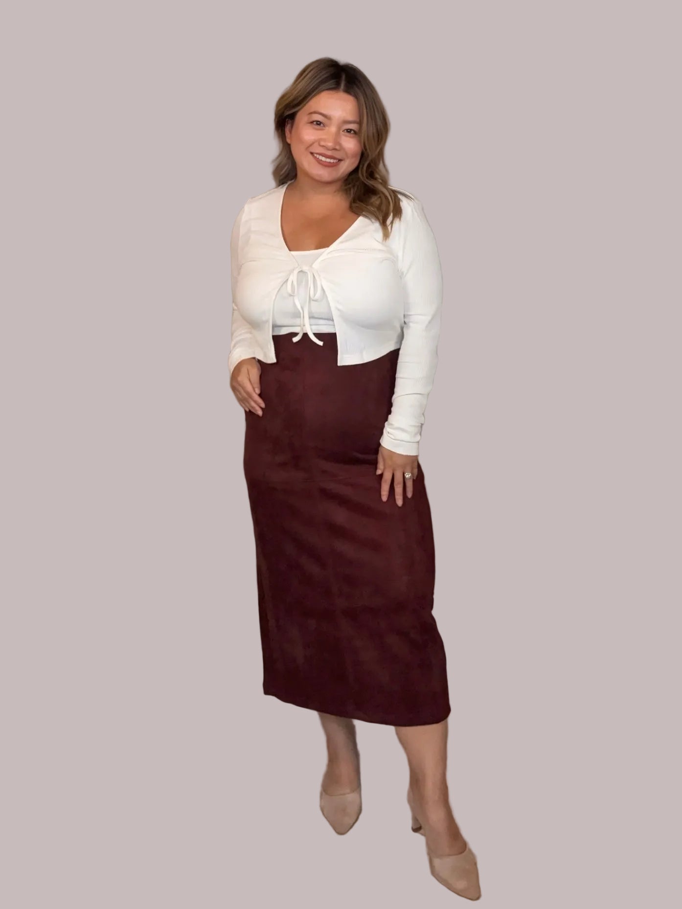 High Waist Faux Suede Pencil Skirt