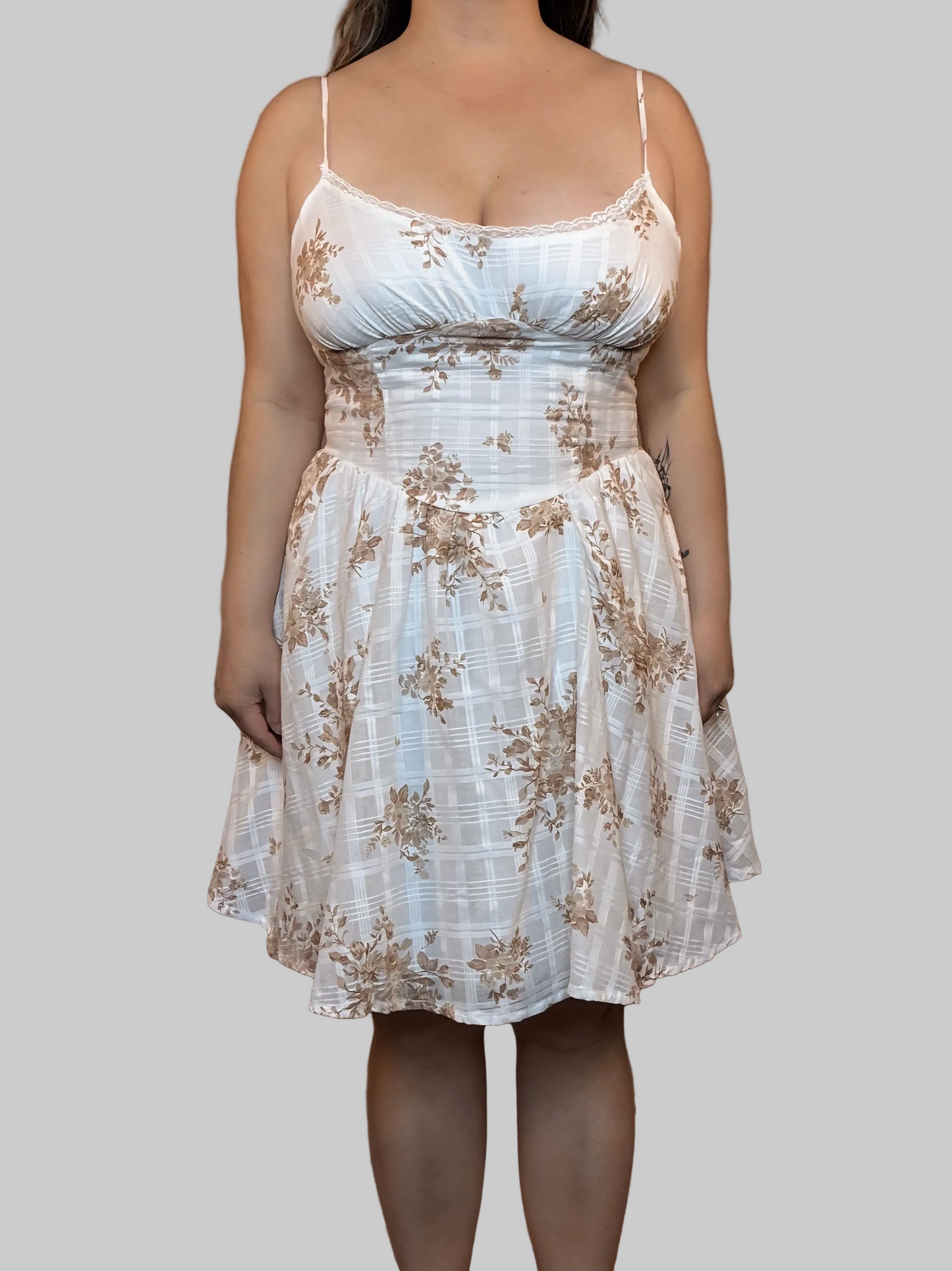 FLORAL PLAID SPAGHETTI STRAP CORSET MINI DRESS
