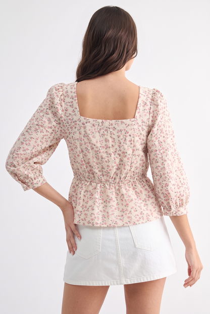 Floral Square Neck Blouse
