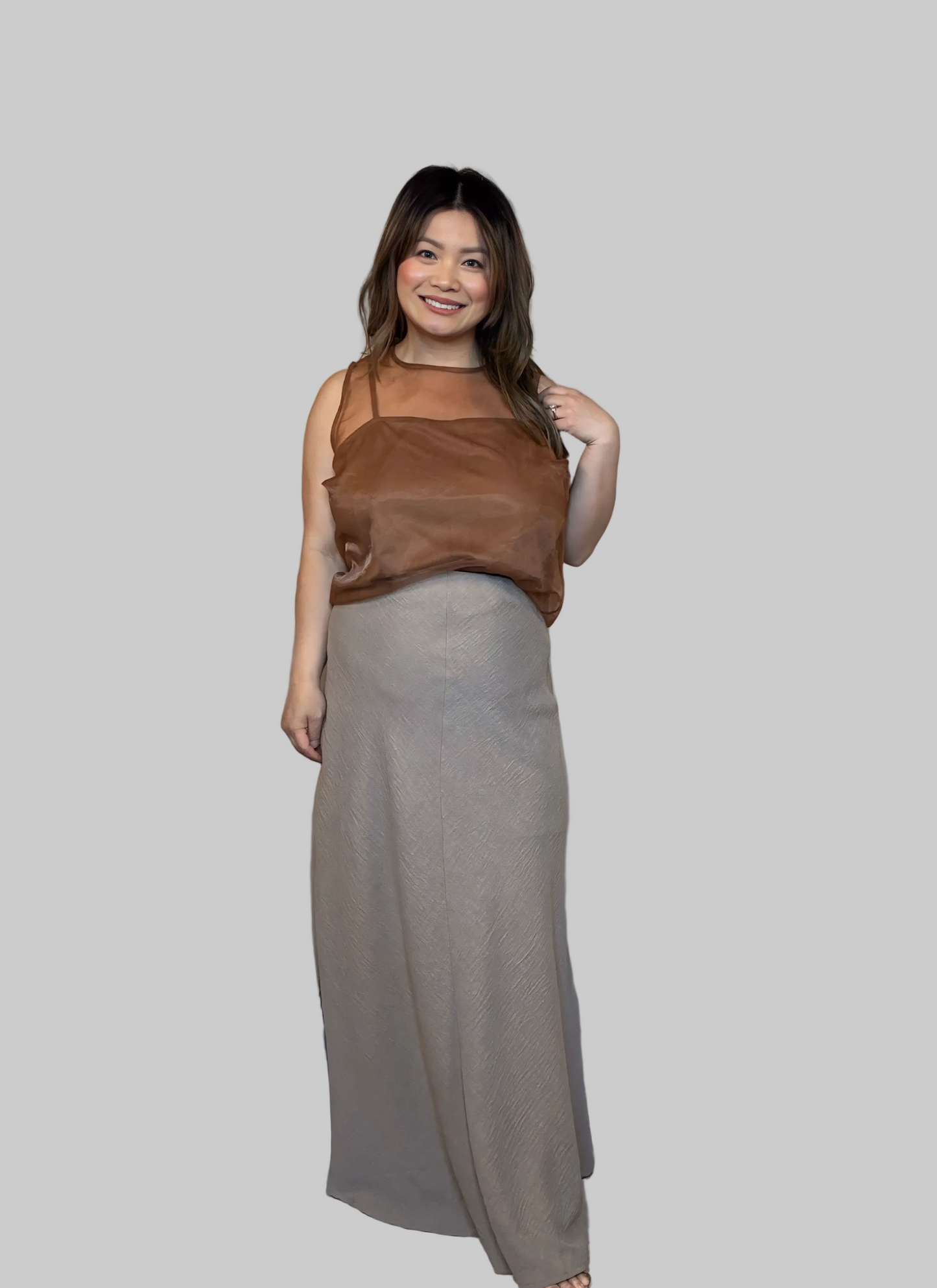 Sleeveless Round Neck Organza Blouse with Inner Camisole