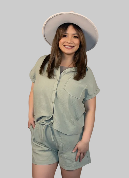 Dolman Short Sleeve Shirt & Shorts Linen Set