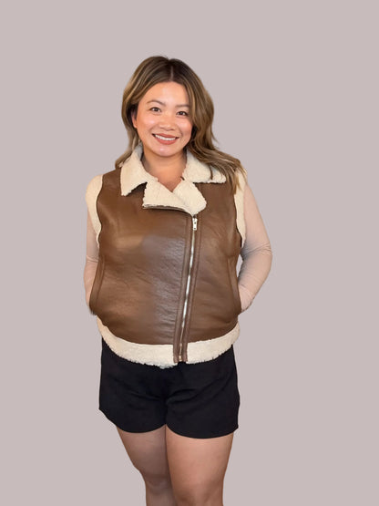 Faux Leather Inner Fur Vest