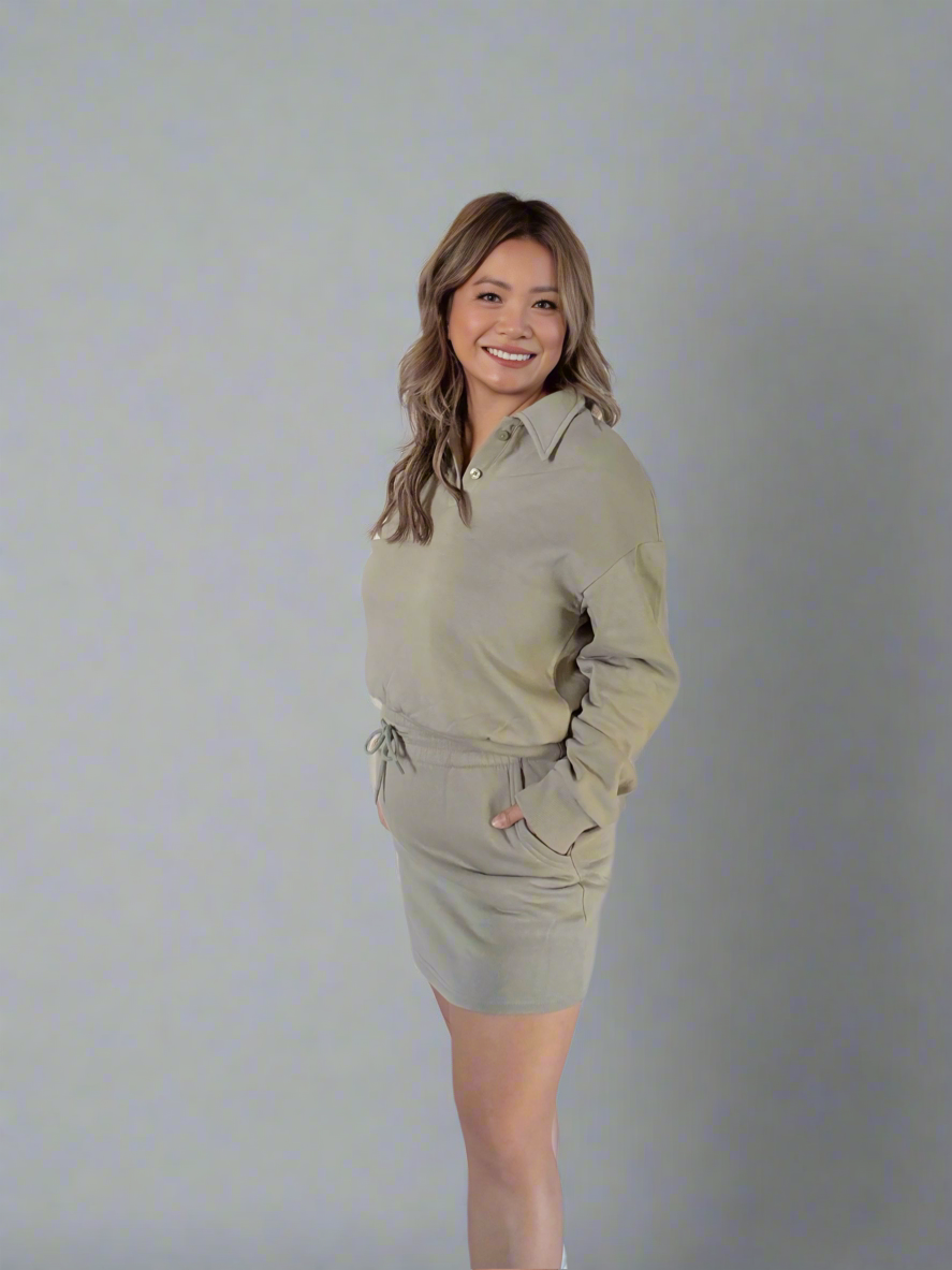 Skirt and Polo Solid Fleece 2-Piece Set