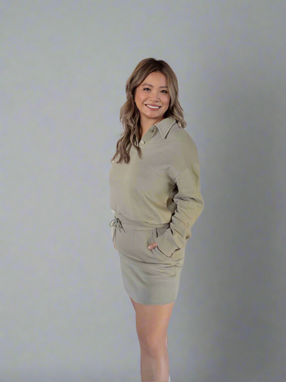 Skirt and Polo Solid Fleece 2-Piece Set