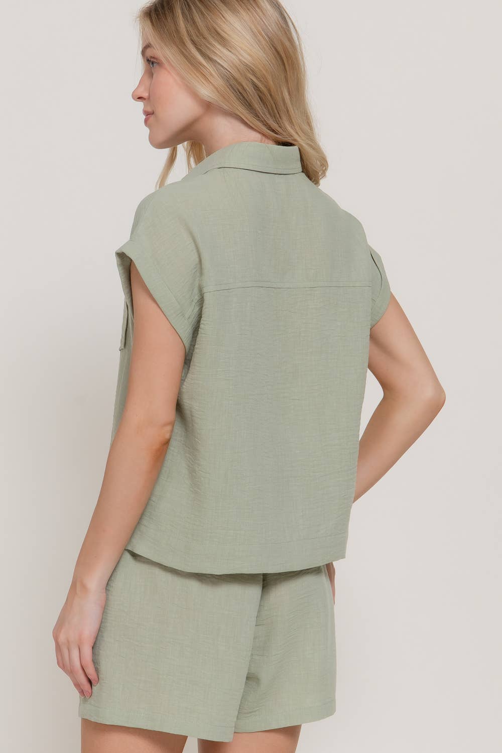 Dolman Short Sleeve Shirt & Shorts Linen Set