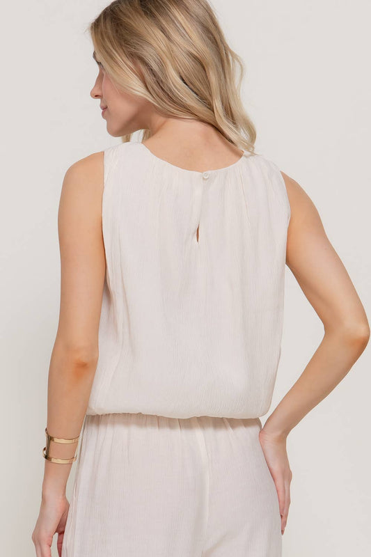 Sleeveless Round Neck Balloon Fit Crinkle Woven Top