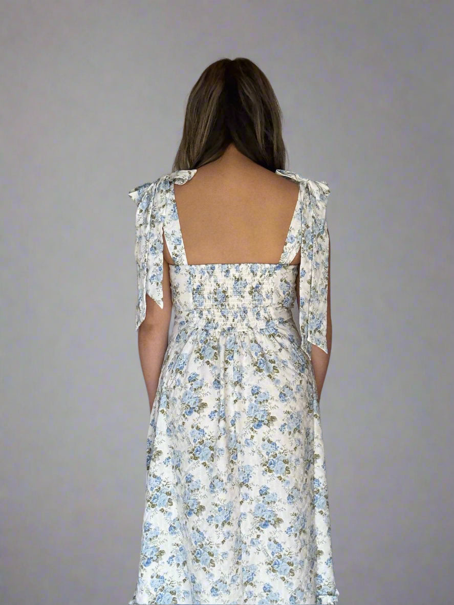 Floral Tie Strap Ruched Detail Maxi Dress