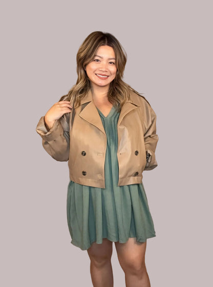 Faux Leather Short Trench Coat