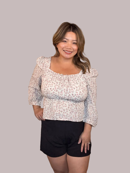 Floral Square Neck Blouse