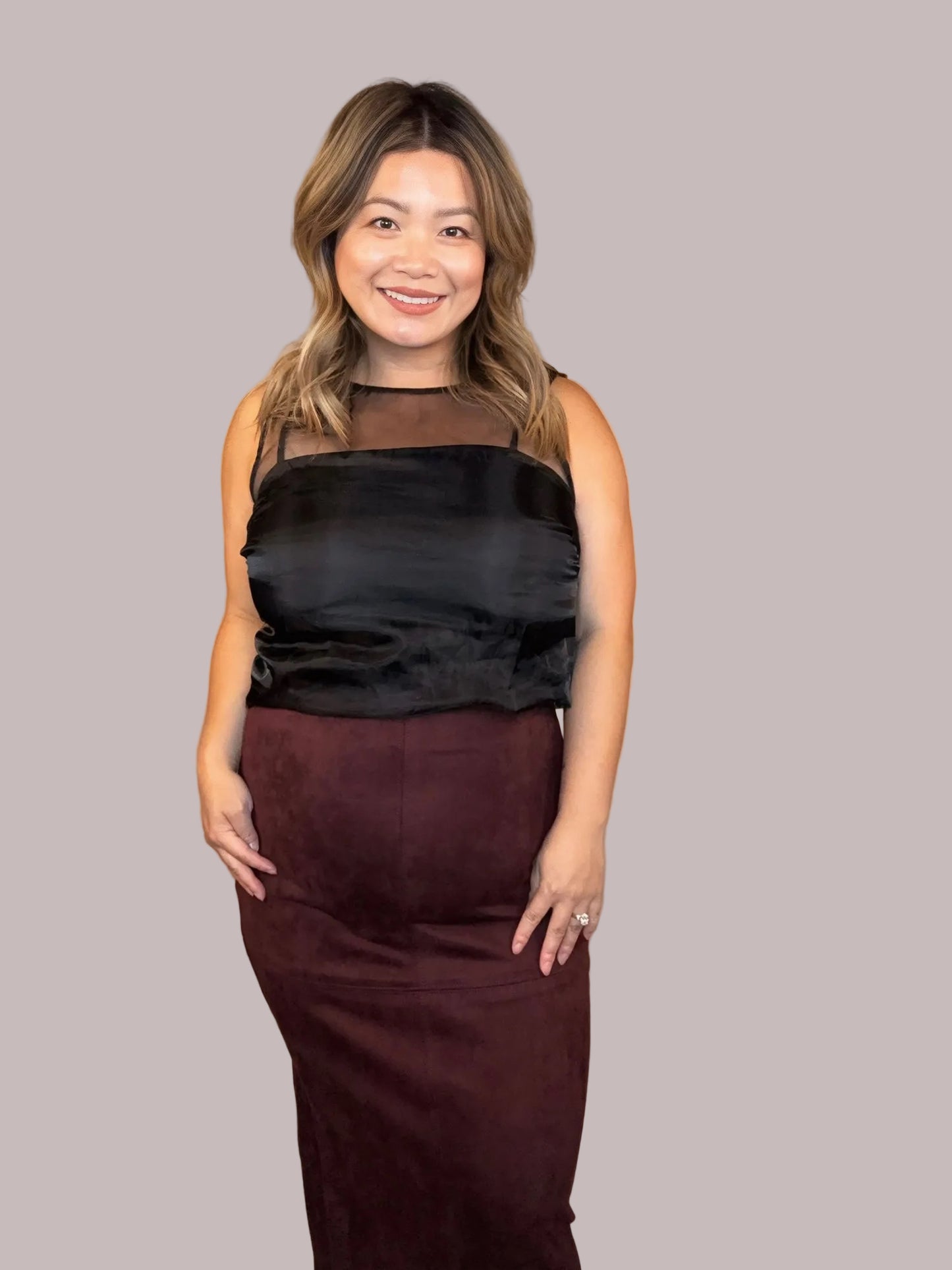 Sleeveless Round Neck Organza Blouse with Inner Camisole