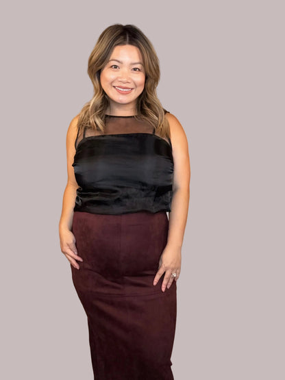 Sleeveless Round Neck Organza Blouse with Inner Camisole