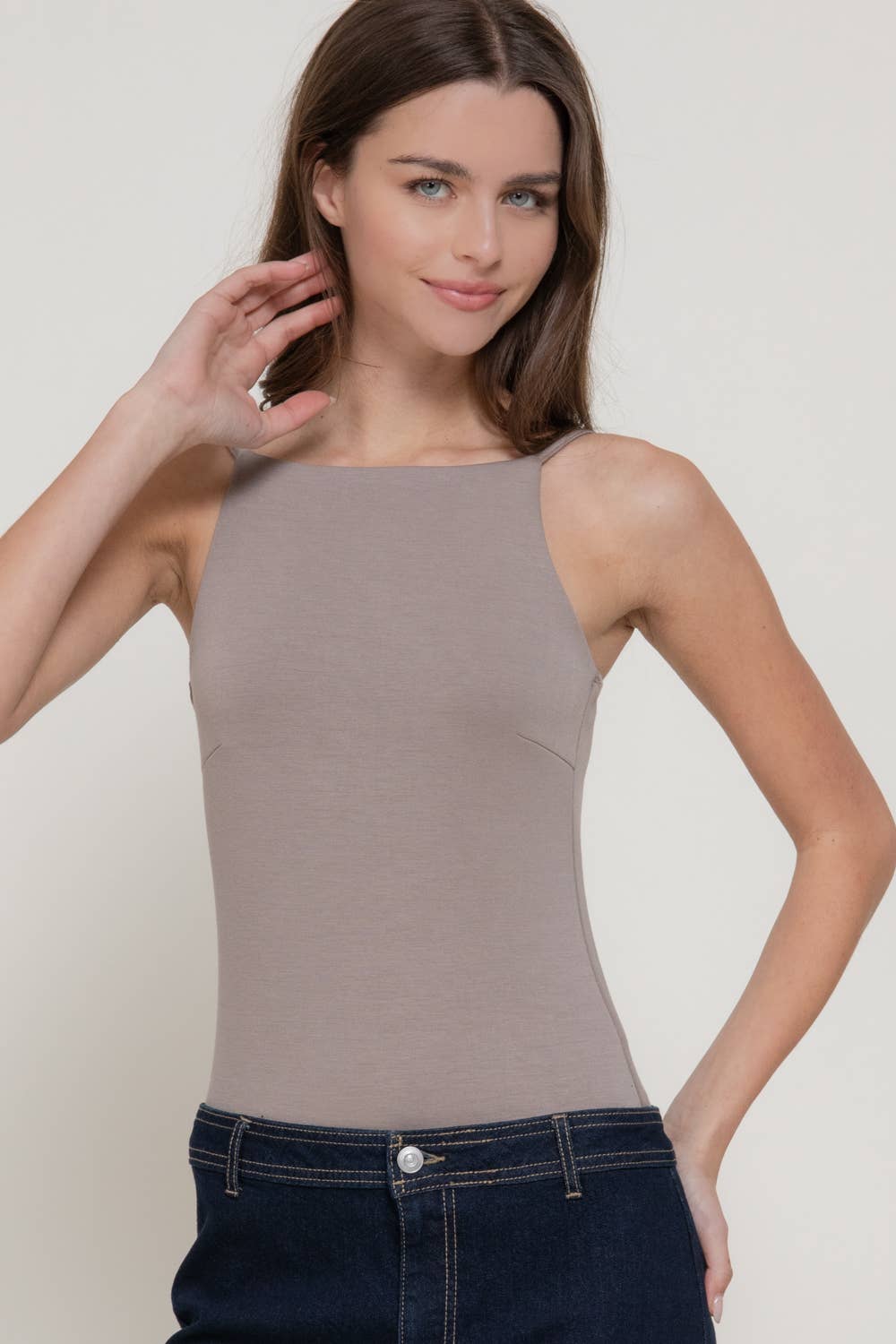 Sleeveless Straight Neckline Cami Soft Modal Scuba Bodysuit