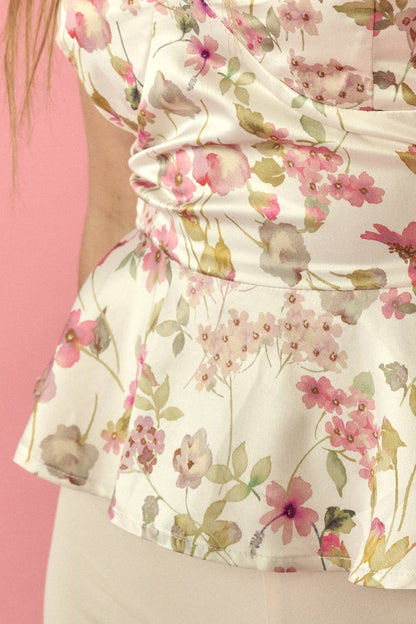 Floral Sweetheart Neck Cami Halter Top