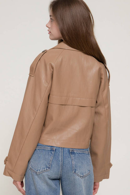 Faux Leather Short Trench Coat