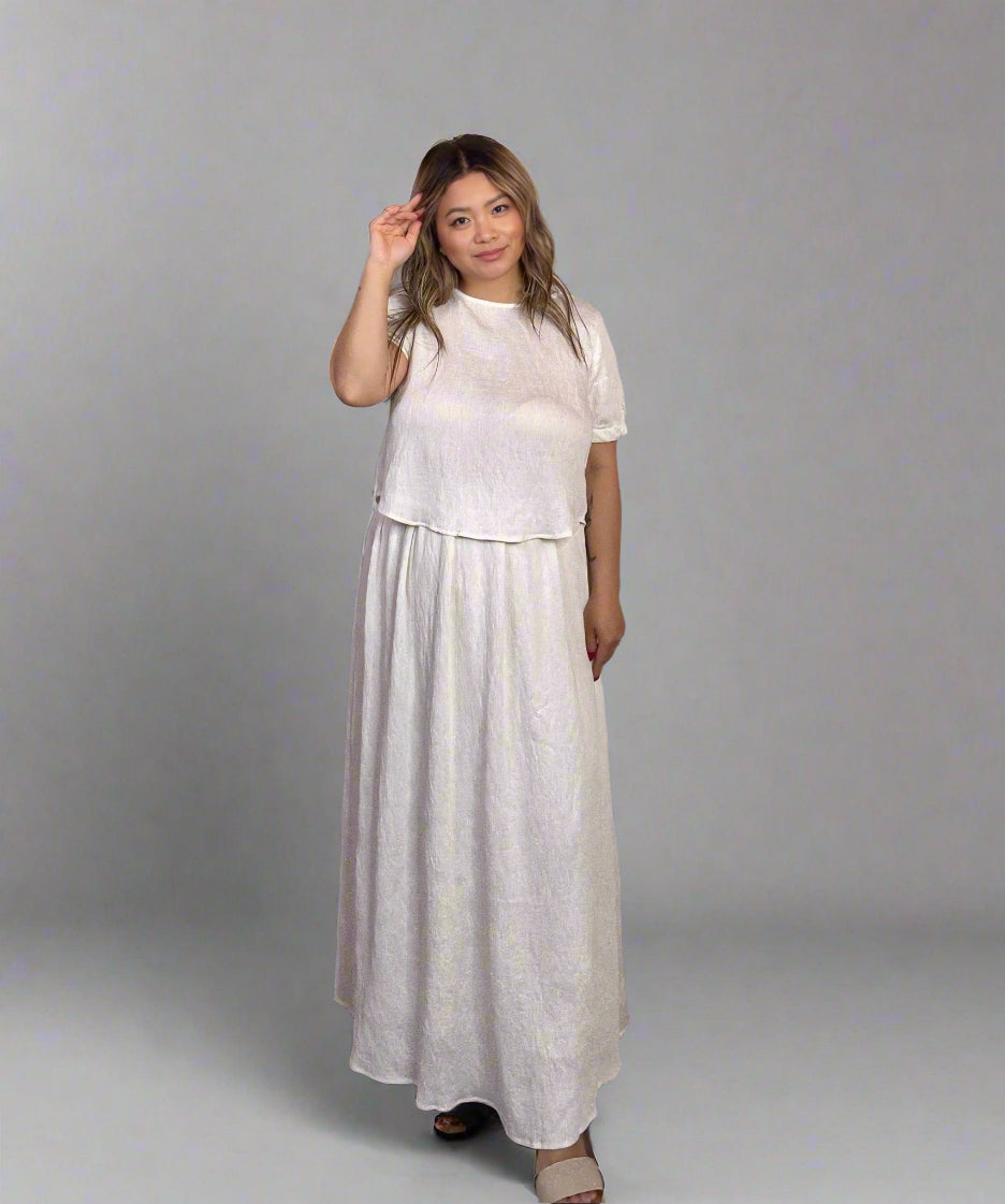 2 PC High Elastic Waist Crinkle Midi Skirt & Shirt