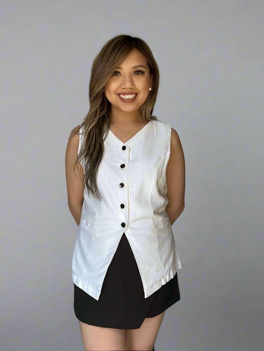 Button Down Long Line Linen Vest