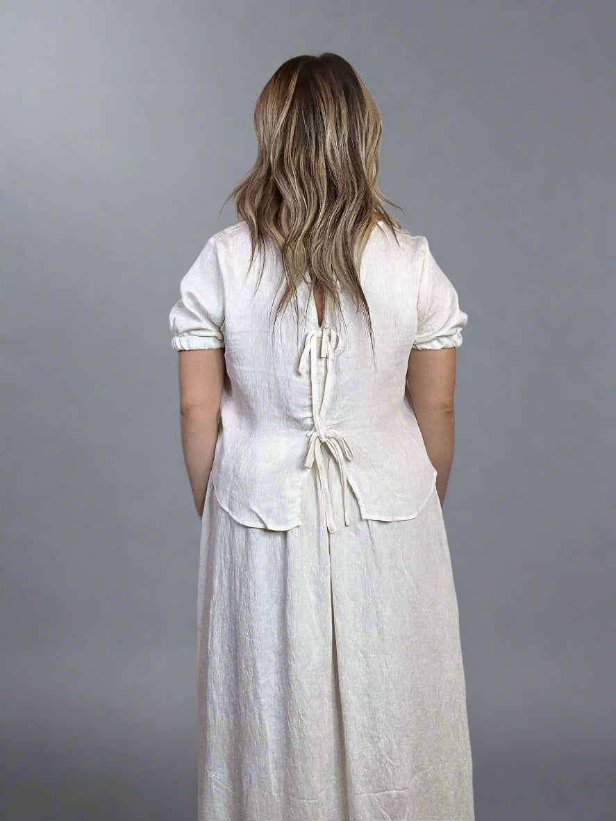 2 PC High Elastic Waist Crinkle Midi Skirt & Shirt