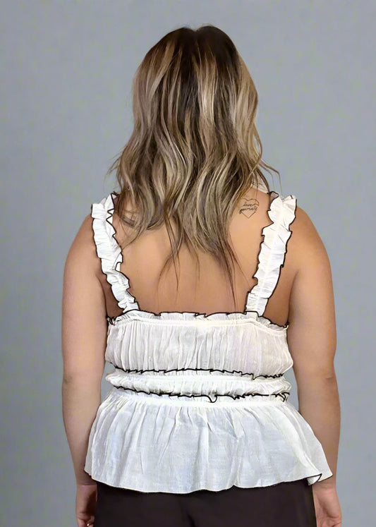 Contrast Trim Ruched Bow Detail Sleeveless Blouse