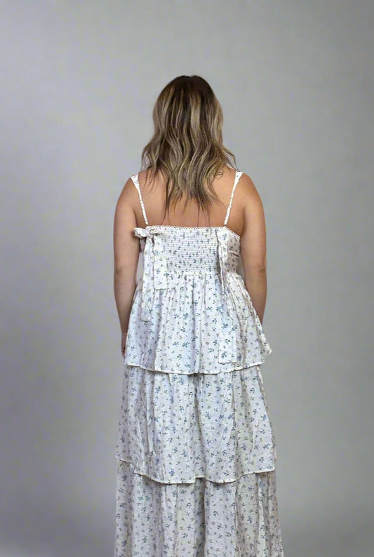 Floral Sleeveless Corset Ruffle Tiered Midi Dress