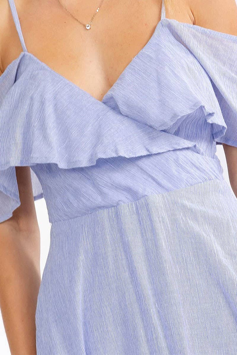 OFF SHOULDER V-NECK FIT FLARE MIDI DRESS