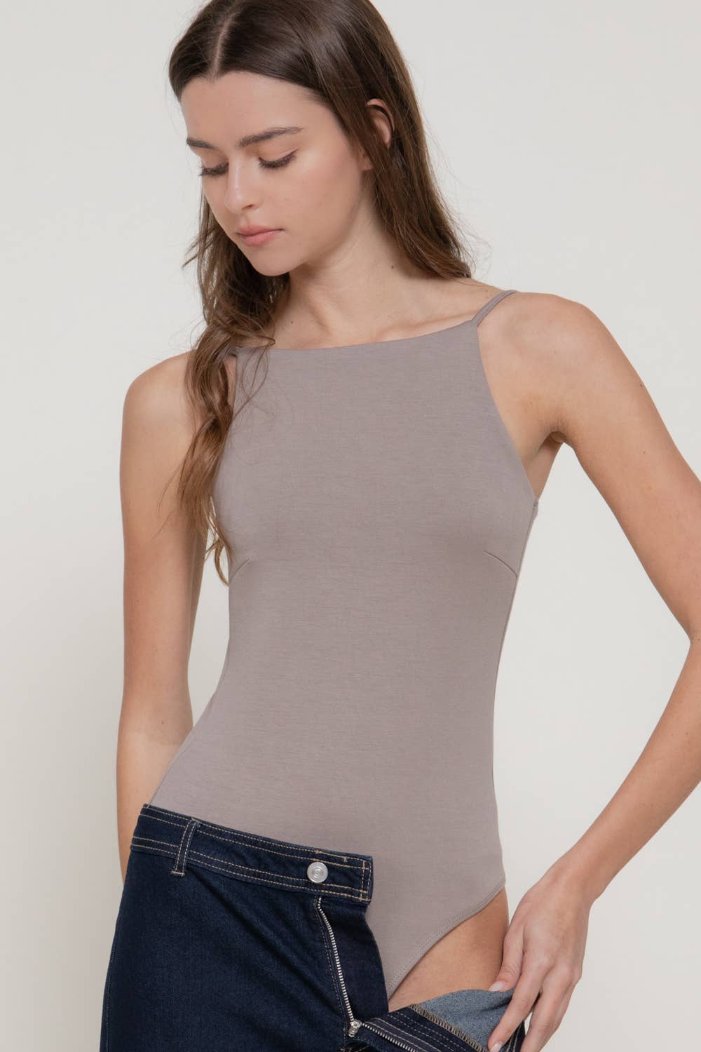 Sleeveless Straight Neckline Cami Soft Modal Scuba Bodysuit