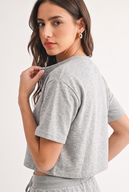 Button-Up Cropped Loungewear Top Set
