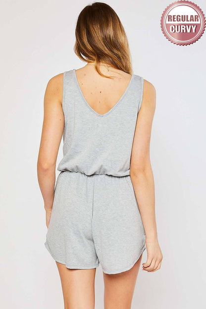 FRENCH TERRY V-NECK SLEEVELESS ROMPER