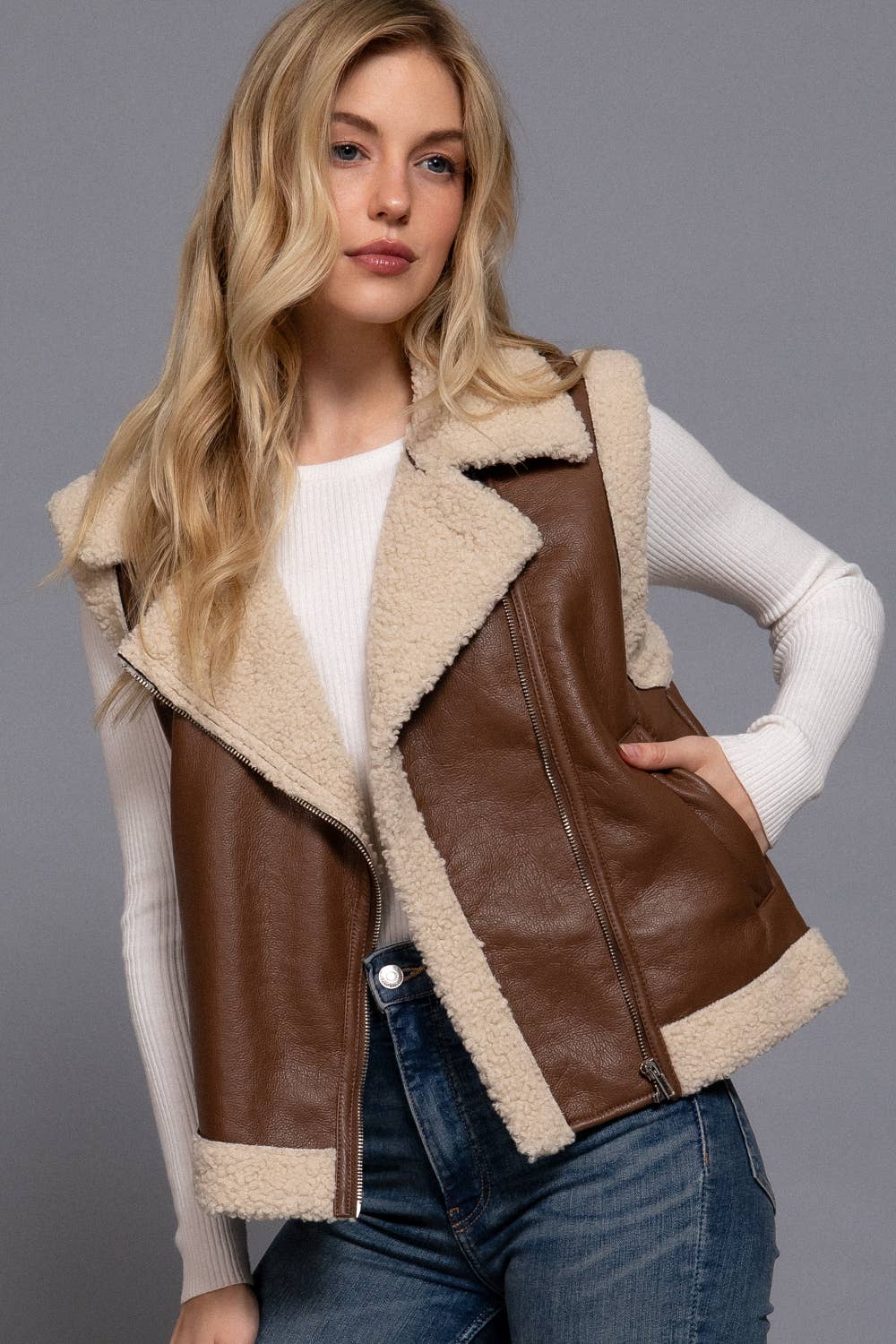 Faux Leather Inner Fur Vest