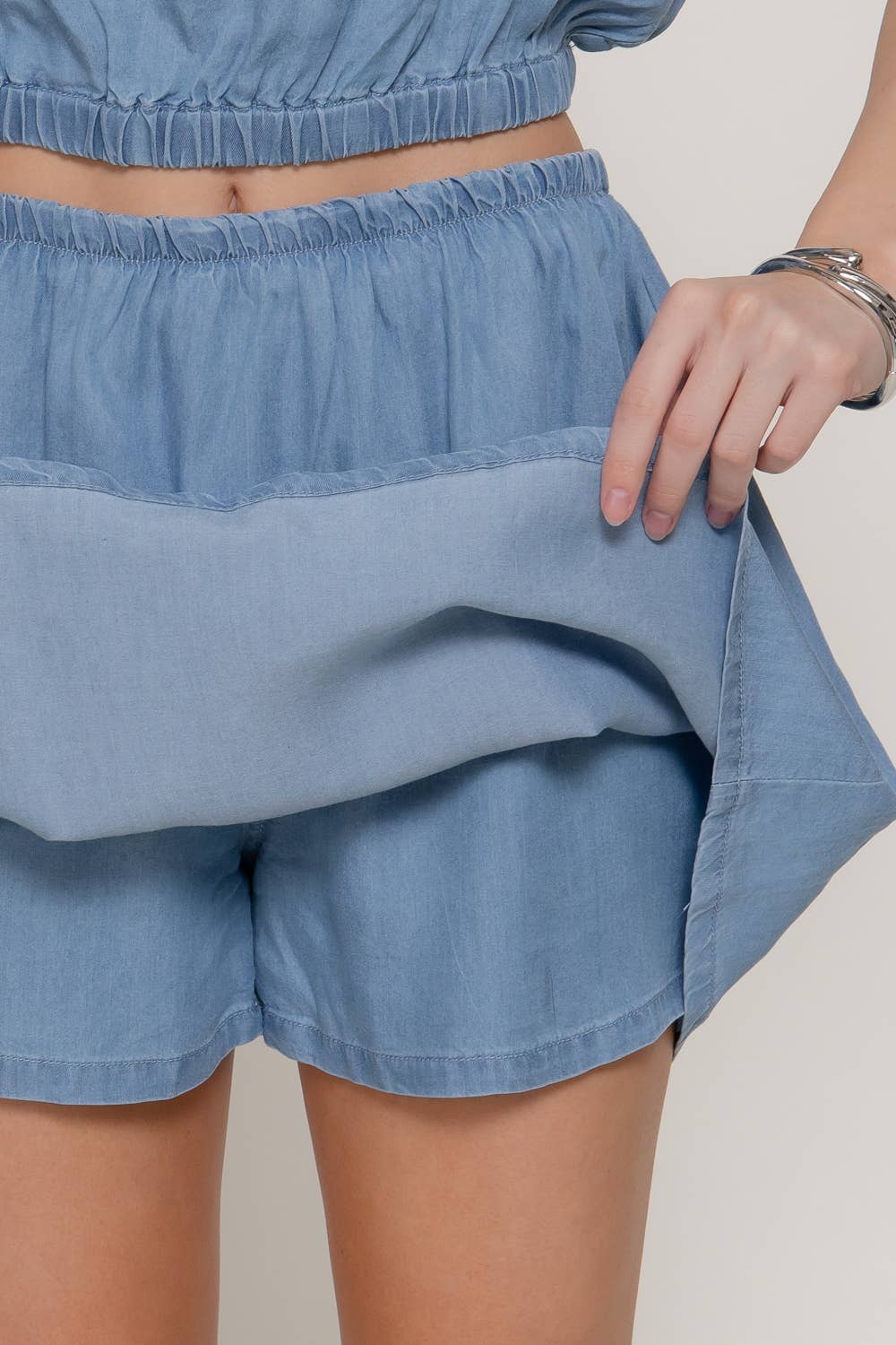 Sleeveless Elastic Hem Top & Inner Shorts Skirt Lyocell Set