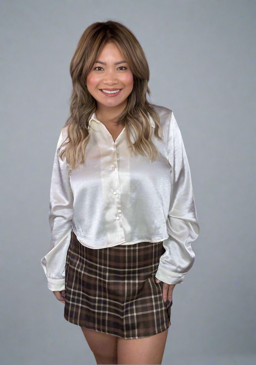 Split Front Plaid Mini Skort