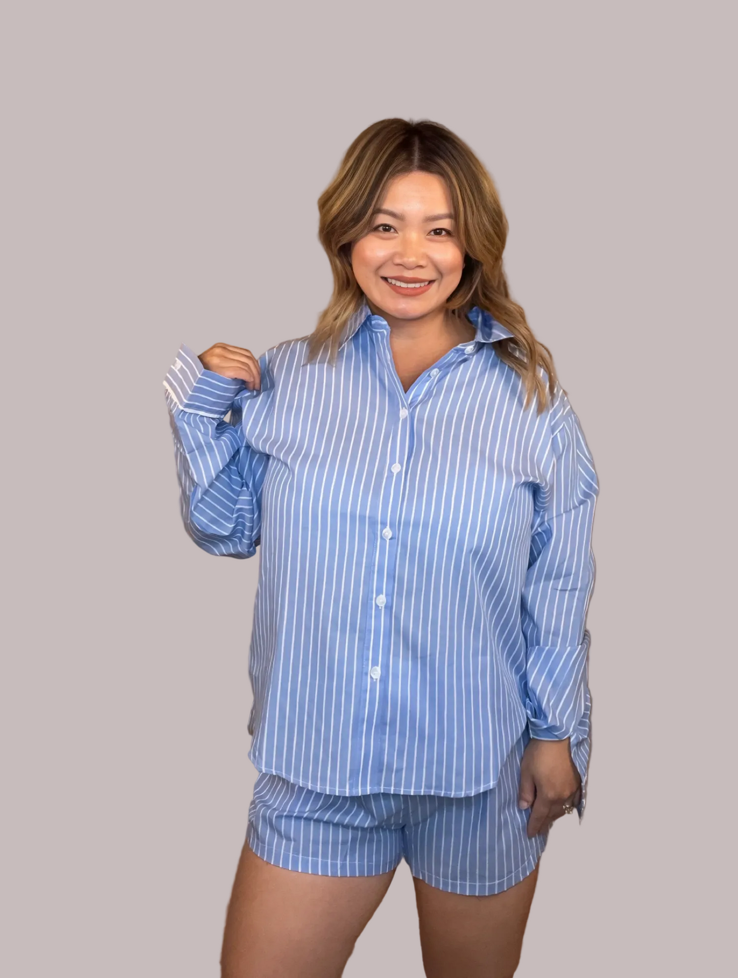 Long Sleeve Button Down Striped Pajama Set