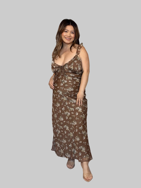 Floral Ruffle Strap Midi Dress