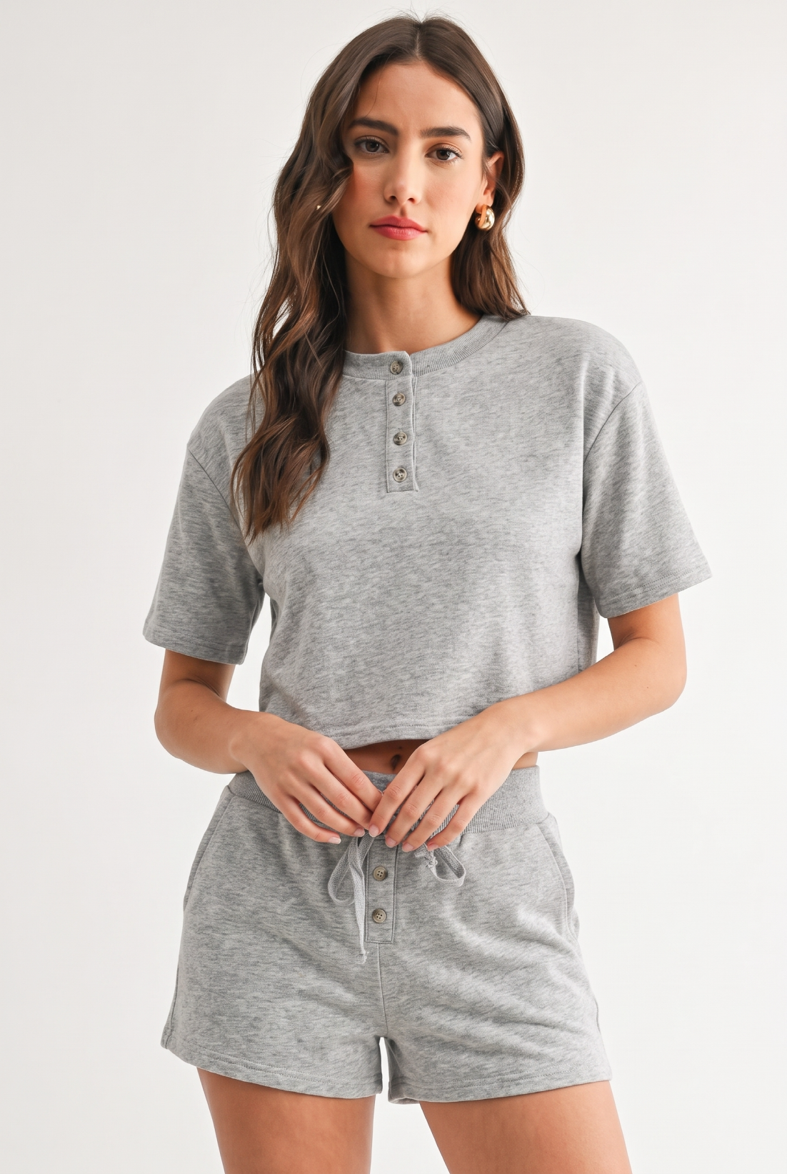 Button-Up Cropped Loungewear Top Set