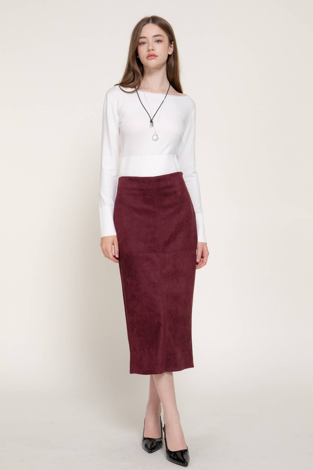 High Waist Faux Suede Pencil Skirt
