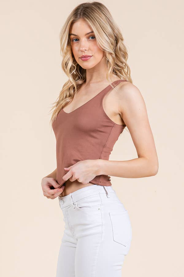 V-NECK BASIC DOUBLE LAYERS TANK TOP