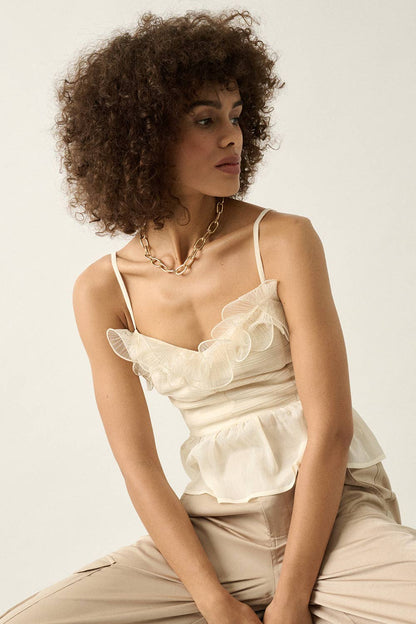 Ruffled Chiffon Ruched Peplum Cami Top