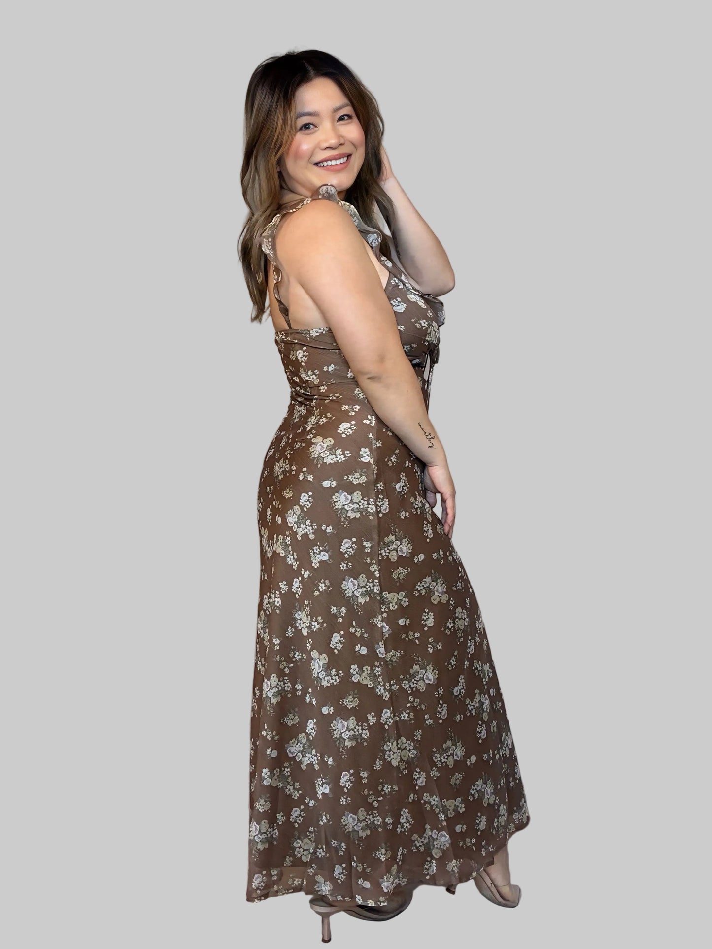 Floral Ruffle Strap Midi Dress
